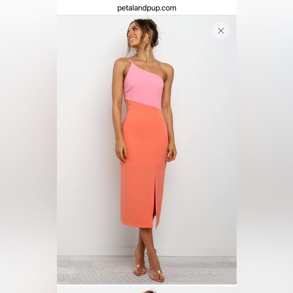 Petal & Pup Orange one shoulder summer Midi Dress